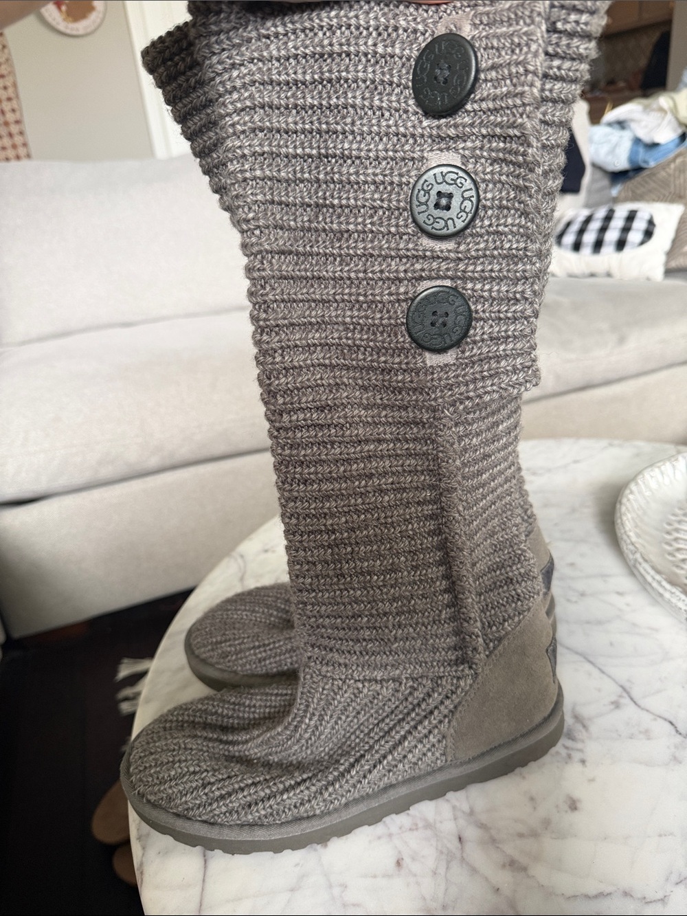 UGG Cardy Tall Button Down Knit Boots Gray Women’s Size 9